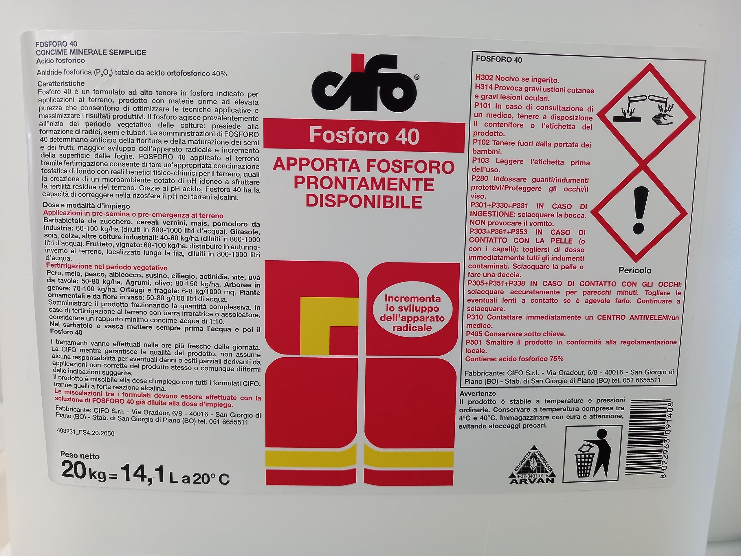 Fosforo 40 - Cifo - Apporta fosforo prontamente disponibile - Conf. 20 Kg=14,1 Lt