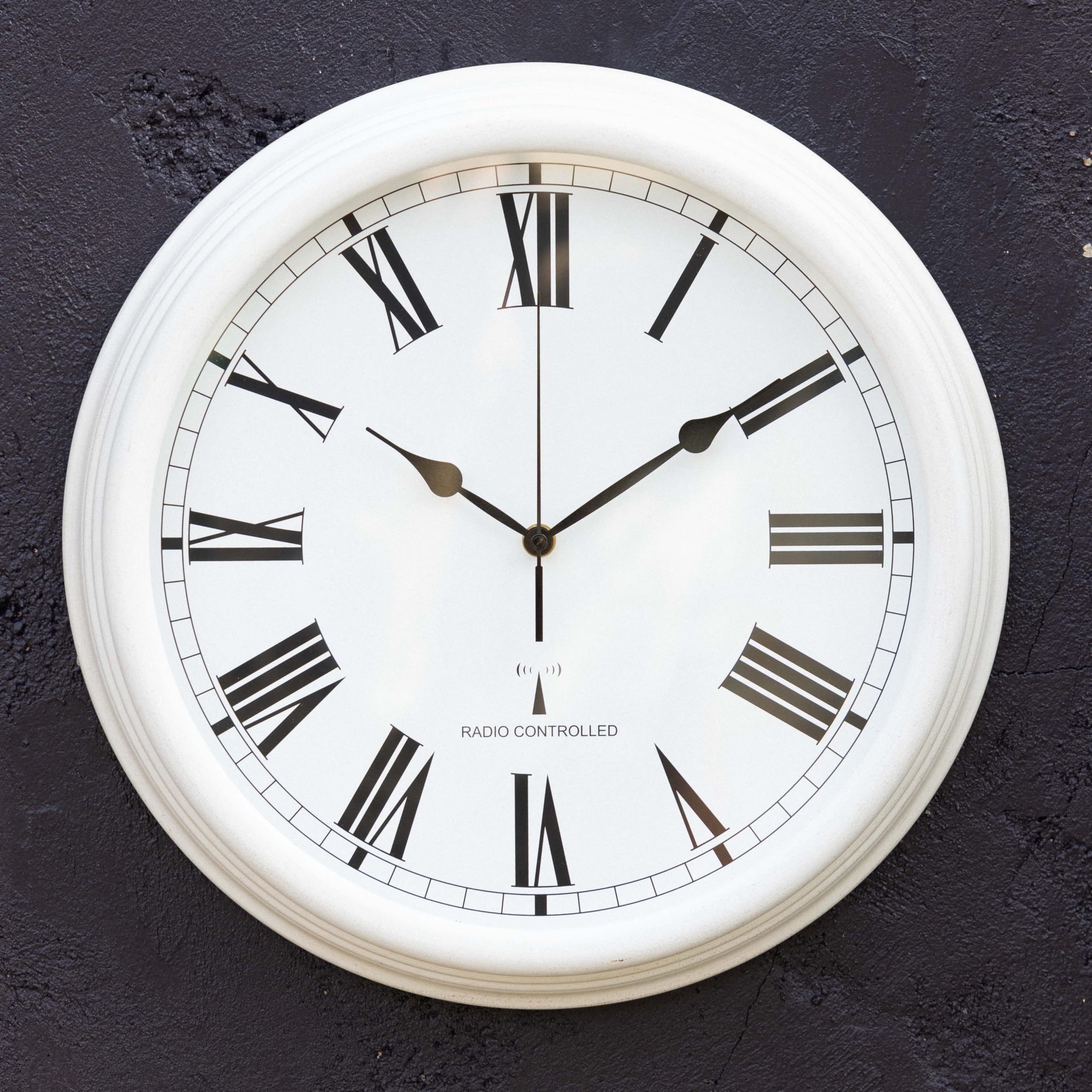 Primrose Perfect Time Radio Controlled Outdoor Garden Clock - Antique White - 38cm (15") - by About Time™