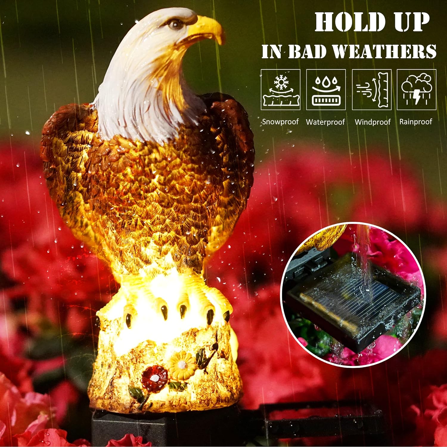 SmilingTown Solar Eagle Garden Decorations Outdoor Decorative Stake Lights IP65 Waterproof Bald Eagle Decor for Yard Patio Garden Lawn Halloween Christmas Party (2 Packs)