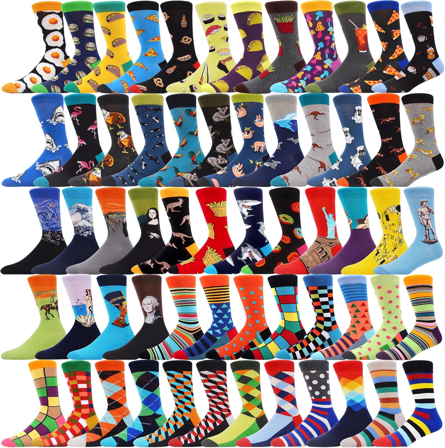 MAKABO 36 Pairs Random Funny Pattern Bulk Colorful Cotton Crazy Socks for Men Women