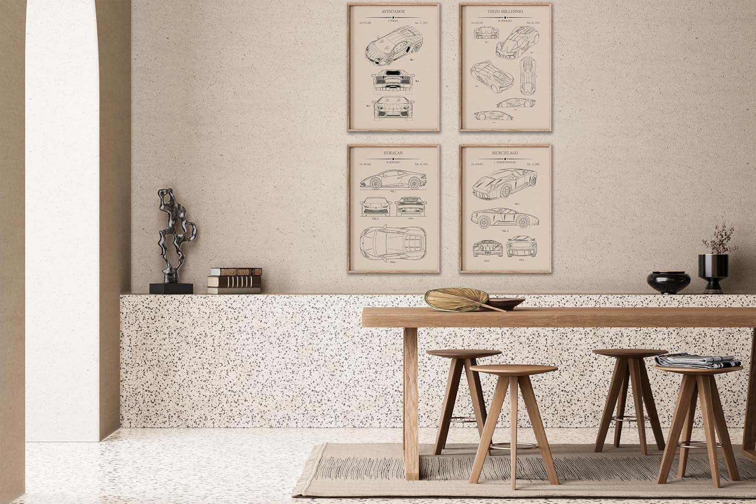 Poster Master 4-Piece Luxury Cars Blueprint Print - Vehicle Patent Poster - Sports Car & Automobile Art - Technical Drawing Wall Design - Great Garage or Man Cave Decor - 8x10 UNFRAMED Wall Art