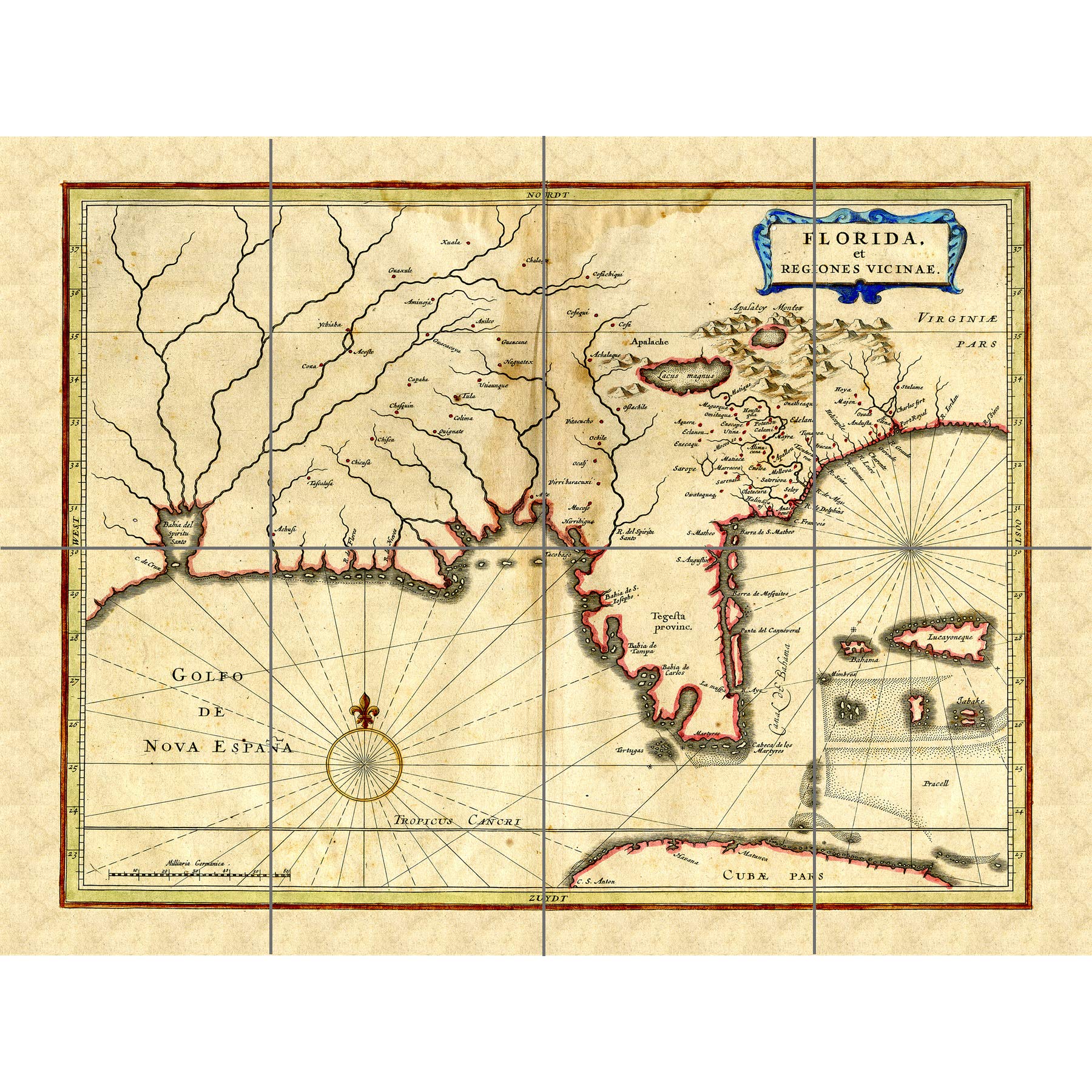 Artery8 Florida Old Antique Map XL Giant Panel Poster (8 Sections)