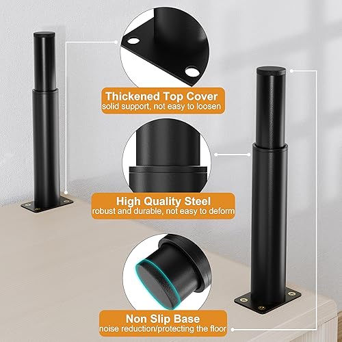 Miniatura 6 de Wlrrcwdttc - Patas ajustables de metal para muebles de 7 a 12.6 pulgadas, patas de soporte de repuesto para cama de altura ajustable, patas de