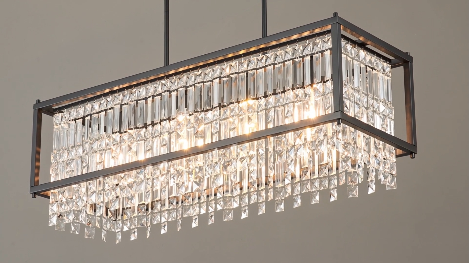 Image of LMQNINE Modern Rectangle Chandelier for Dining Room, Black Crystal Chandelier Linear Light Fixture, Farmhouse Chandeliers for Kitchen Island, Bar Table, L35.43'' x W11.81'' x H9.84''