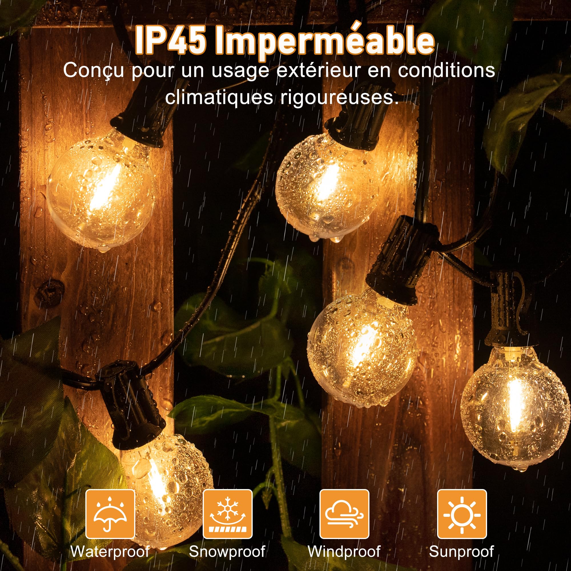 HeiPard Guirlande Lumineuse Exterieure Intérieur 20m - 30+2 G40 Ampoules LED IP45 Télécommande | Pour Éclairage Terrasse Guinguette Chambre Enfant | 3 Modes 4 Luminosités Mémoire