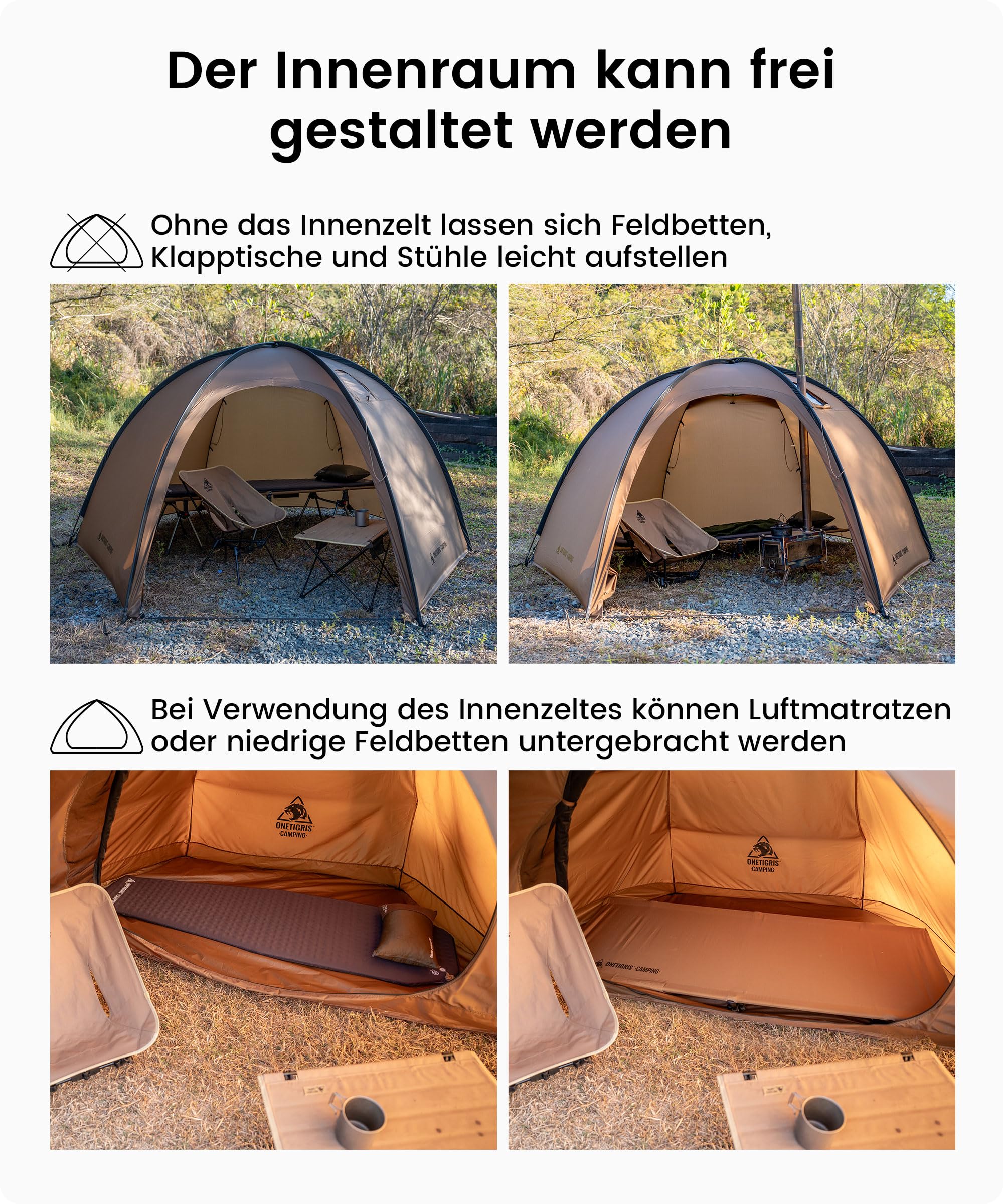 OneTigris Coco Nest Zelt 1 Person Kuppelzelt warm mit Schornsteinloch