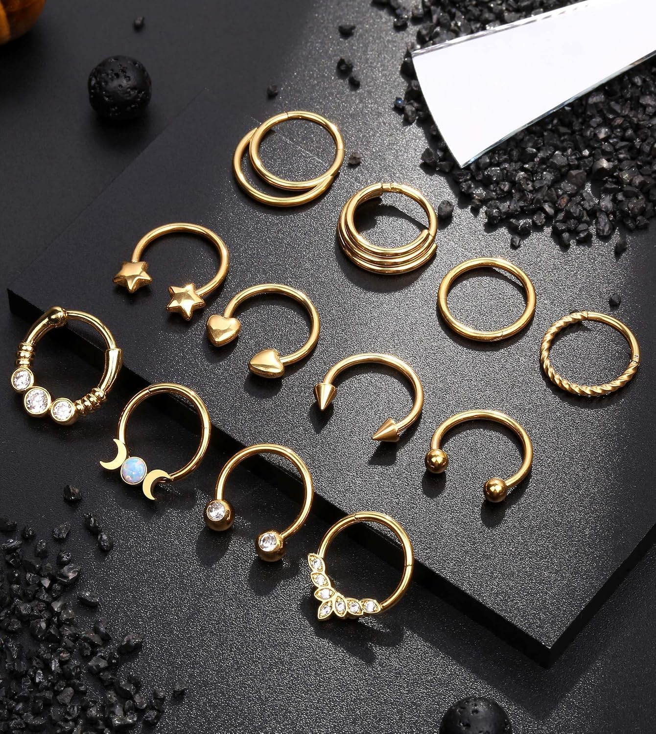 Septum Rings 16g Gold Plated Septum Piercing Nose Ring for Women Clicker Daith Piercings v