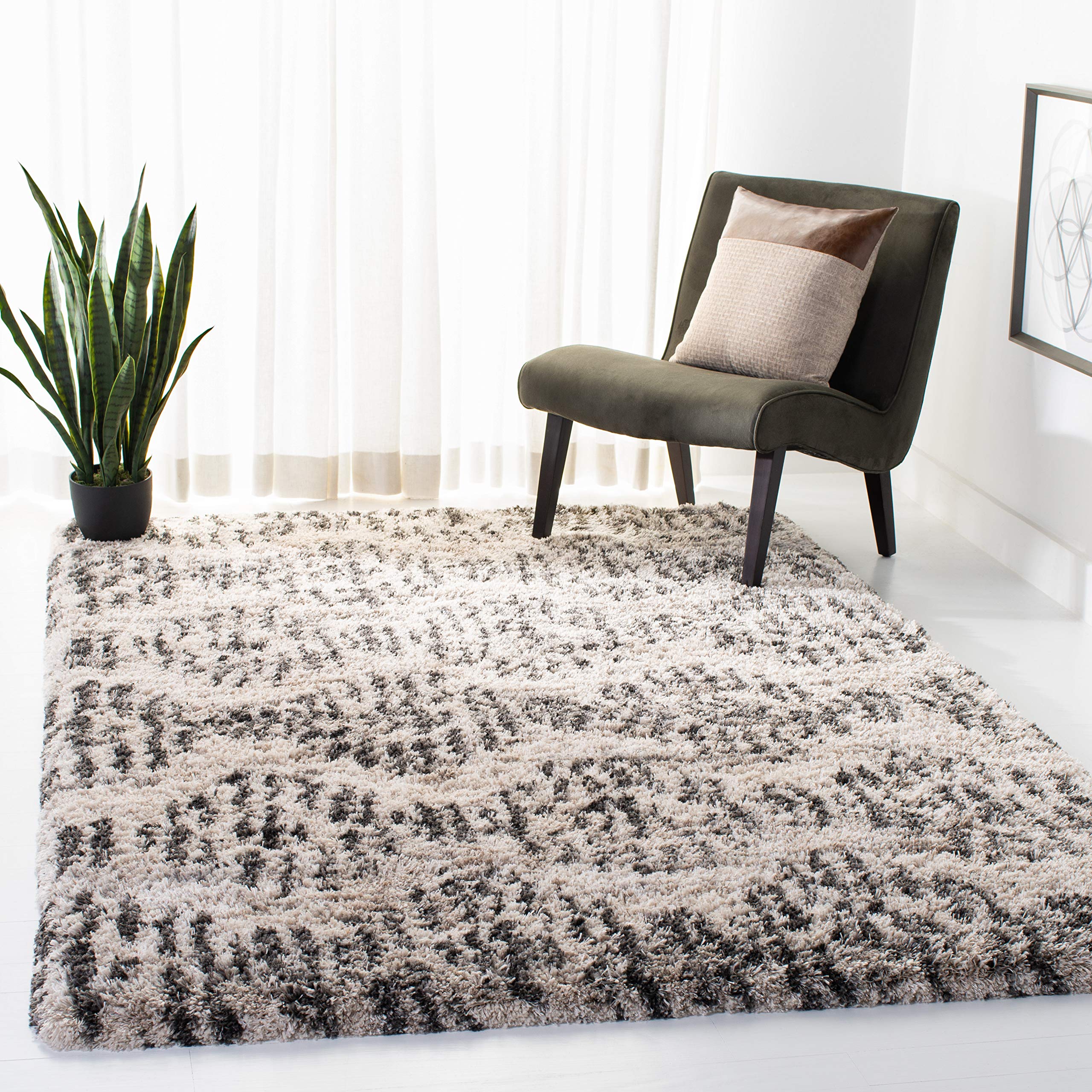Iceland Shag Collection - Alfombra de área de 9 x 12 pies, color crema y gris, diseño moderno, no desprende pelusa y de fácil cuidado, 2.6 pulgadas de grosor, ideal para zonas de alto tráfico