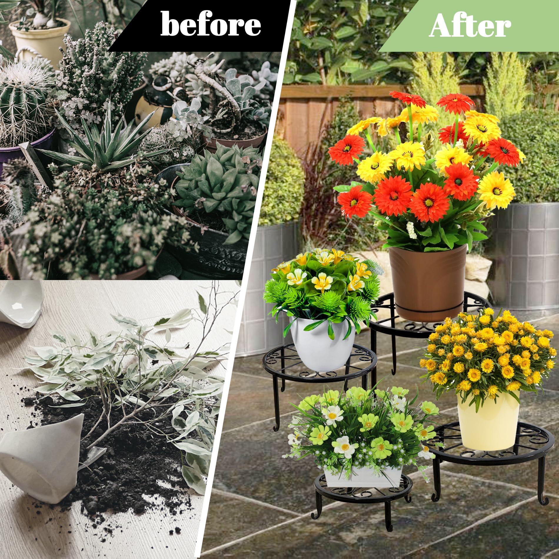Set 5 Supporti Per Piante In Metallo Nero: Portavasi Rotondi Di Diverse Dimensioni, Resistenti E Antiruggine Per Giardino E Interno
