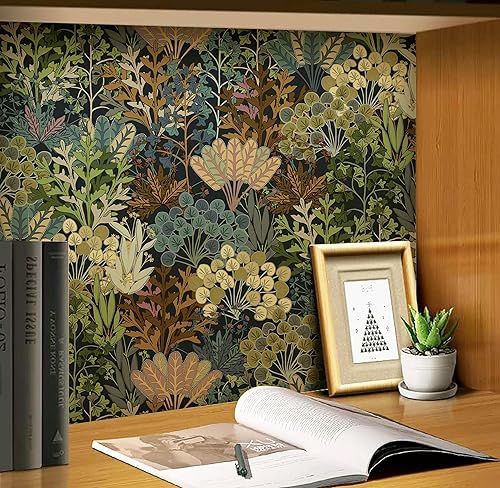 Miniatura 5 de Safiyya Papel tapiz de bosque con diseño de hojas florales, papel tapiz moderno extraíble, autoadhesivo, color negro, para paredes, 16.1 x 78.7