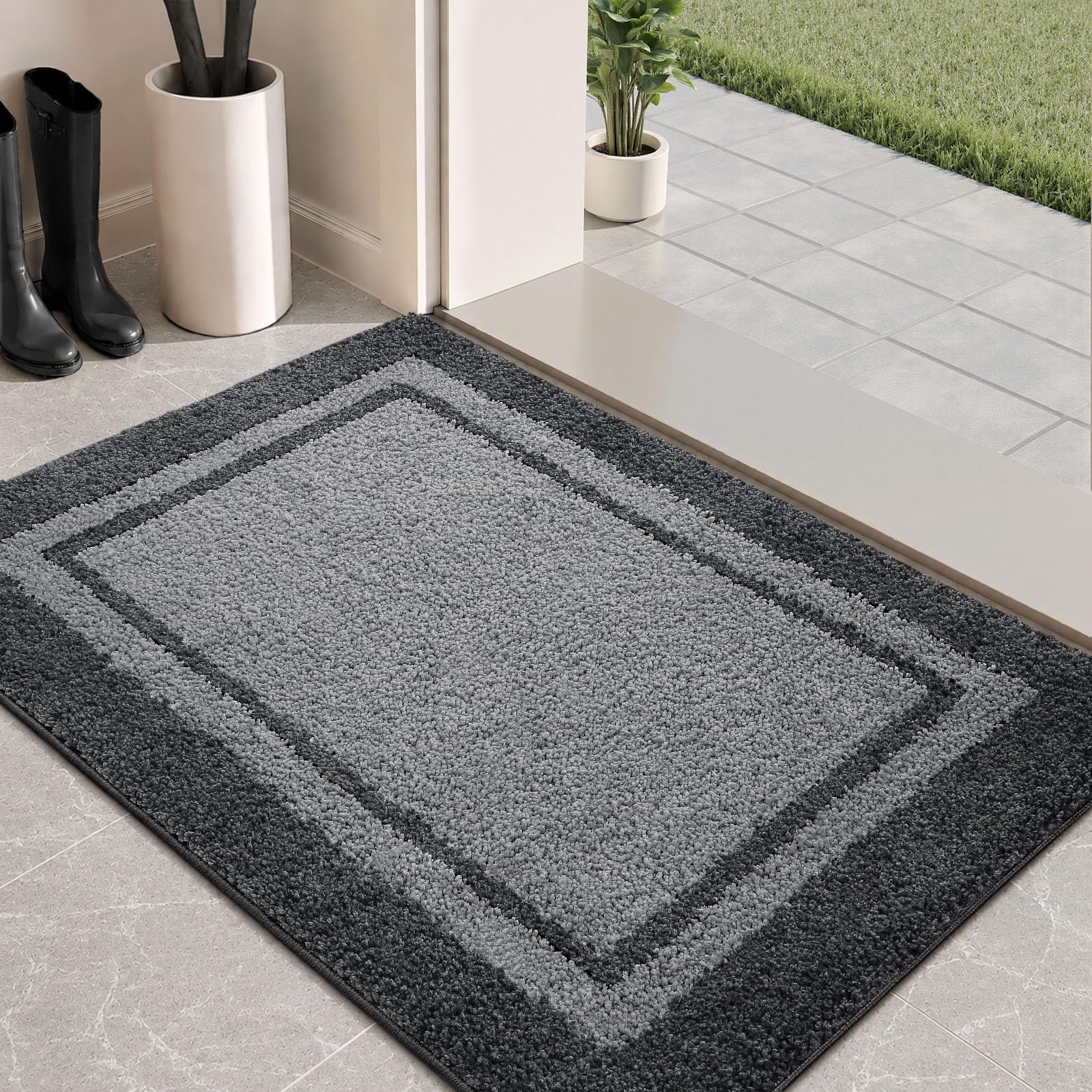 EDIEMNS Dirt Trapping Indoor Front Door Mat Entry Rug 24" x 36" Graymist