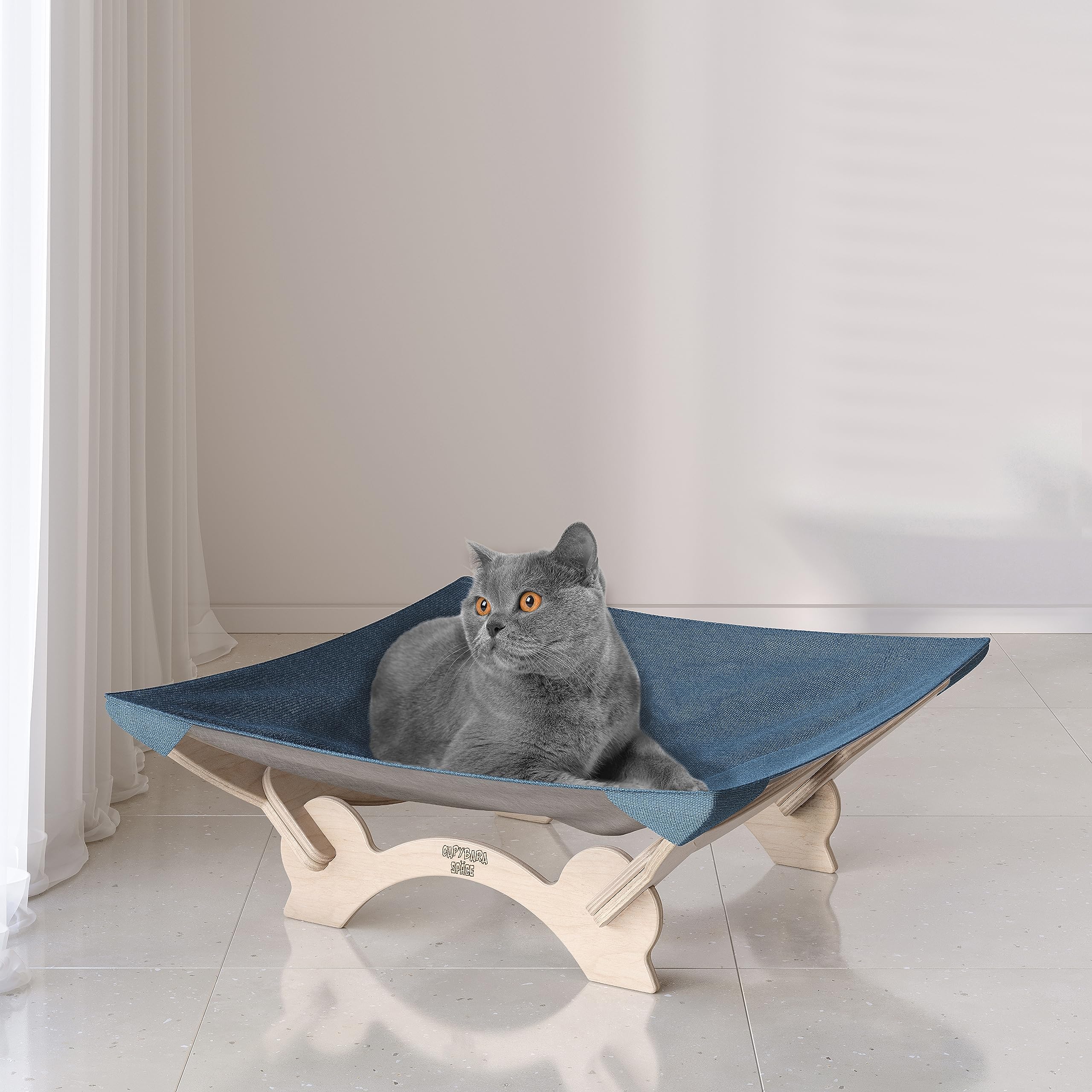 Lit hamac pour chat XL 55cm bleu classique, perchoir surélevé de fenêtre de qualité