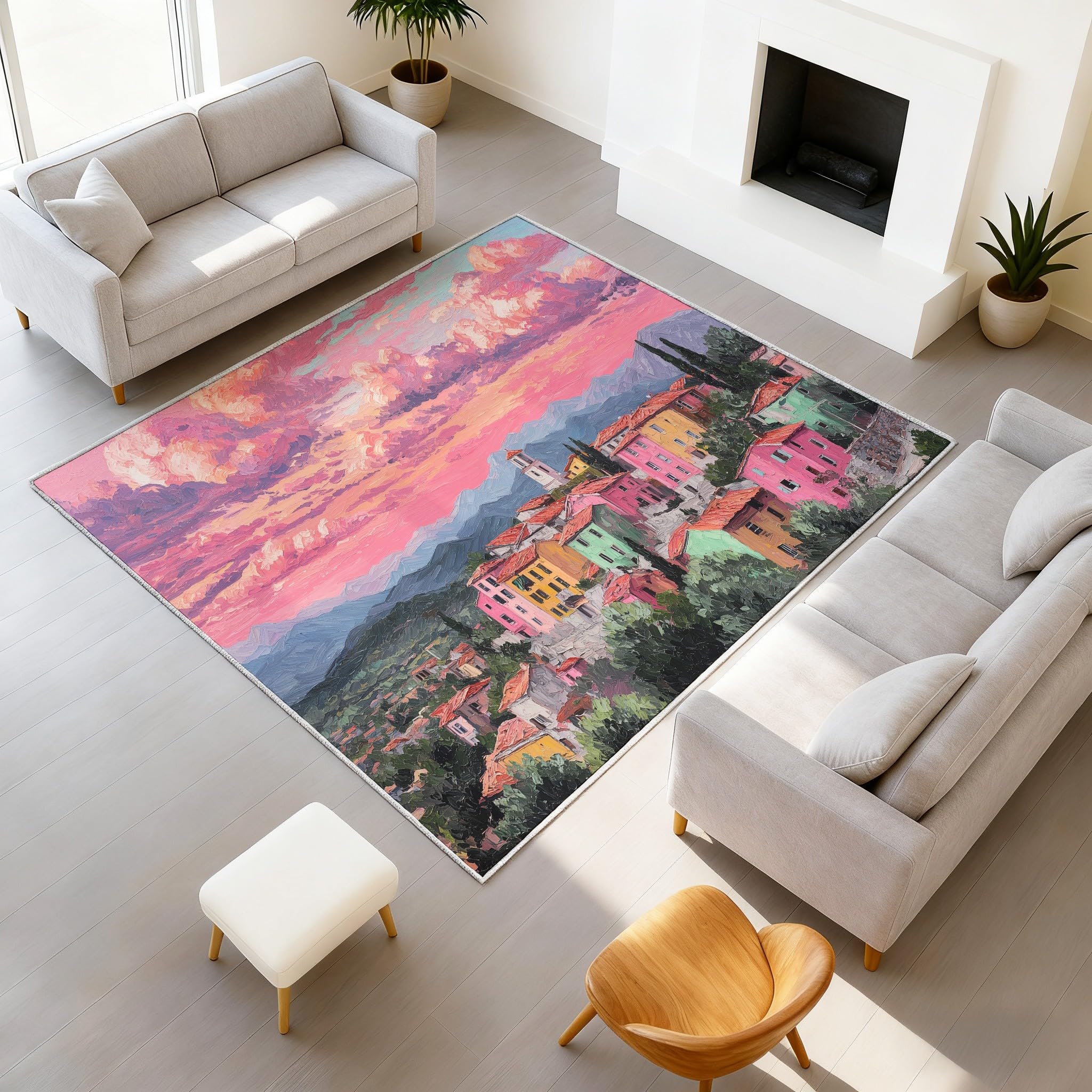 Tapis de salon abstrait onirique pour créer un coin lecture cosy