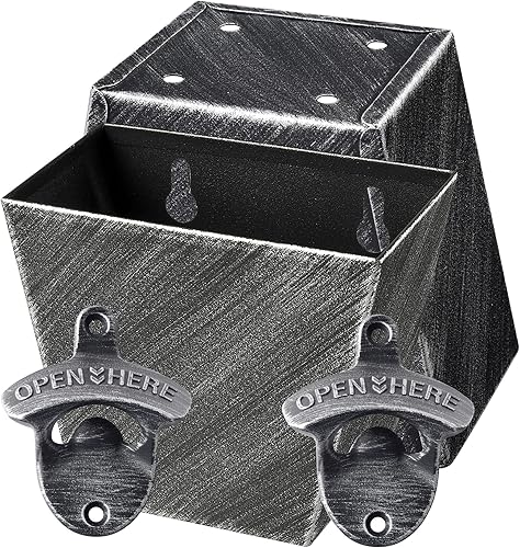 HAIICEN Abridor de botellas de cerveza de plata antigua montado en la pared con tapa colector aberturas de drenaje paquete al aire libre (paquete de