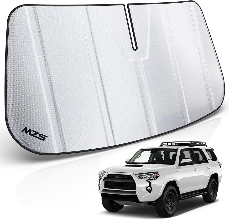 MZS Windshield Sun Shade Compatible with 4Runner 2020-2024, Foldable SUV Front Window Sunshade with Storage Pouch, Sun Visor Shield Accessories for Interior Protector