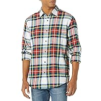 Amazon Essentials Camicia in Flanella a Maniche Lunghe Uomo, Bianco Rosso Tartan Plaid