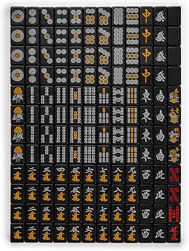 Miniatura 7 de Yellow Mountain Imports Japanese Riichi Mahjong - Juego de azulejos negros de tamaño estándar y caja de vinilo con azulejos de viento oriental juego