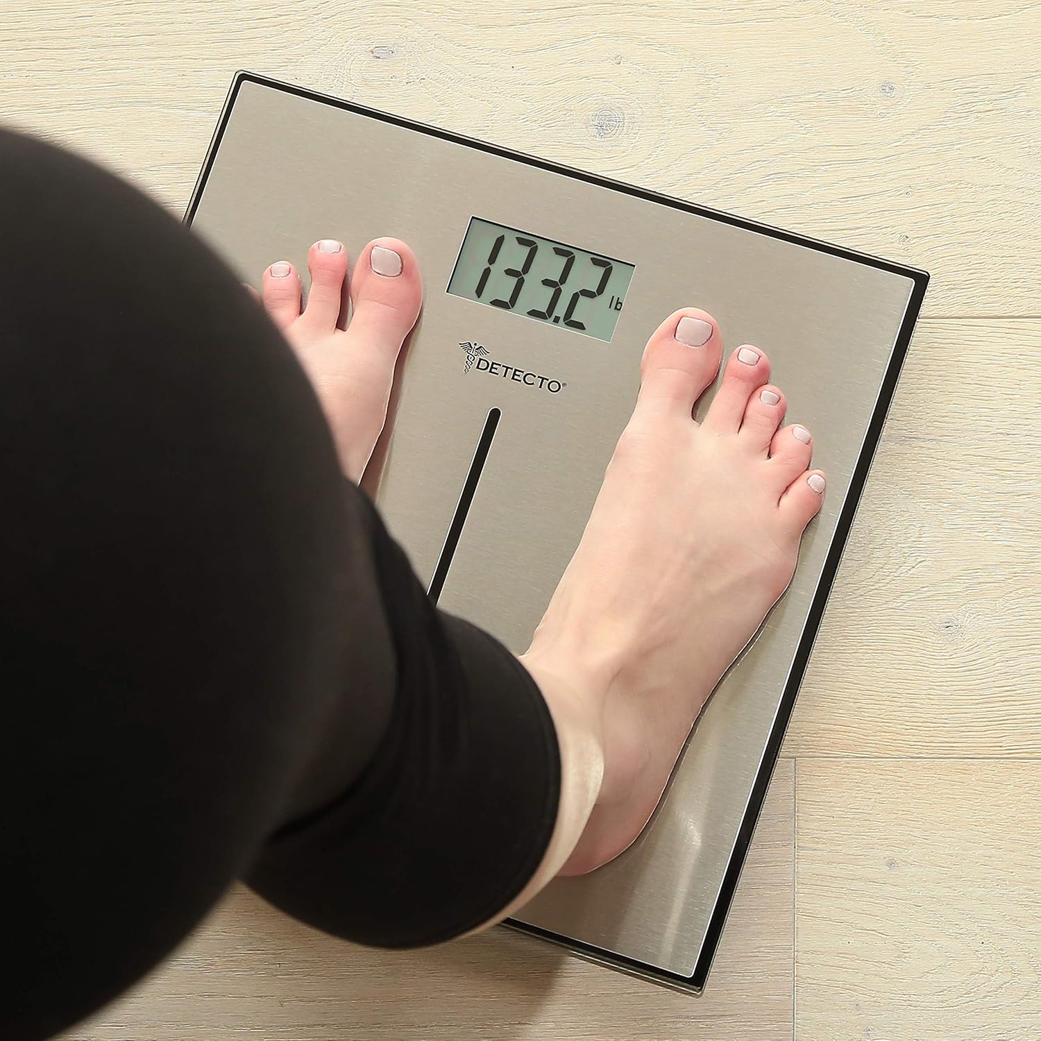 Detecto D133 Deluxe Modern Stainless Steel Body Weight Bathroom Scale, Digital LCD Display, 400lb Capacity
