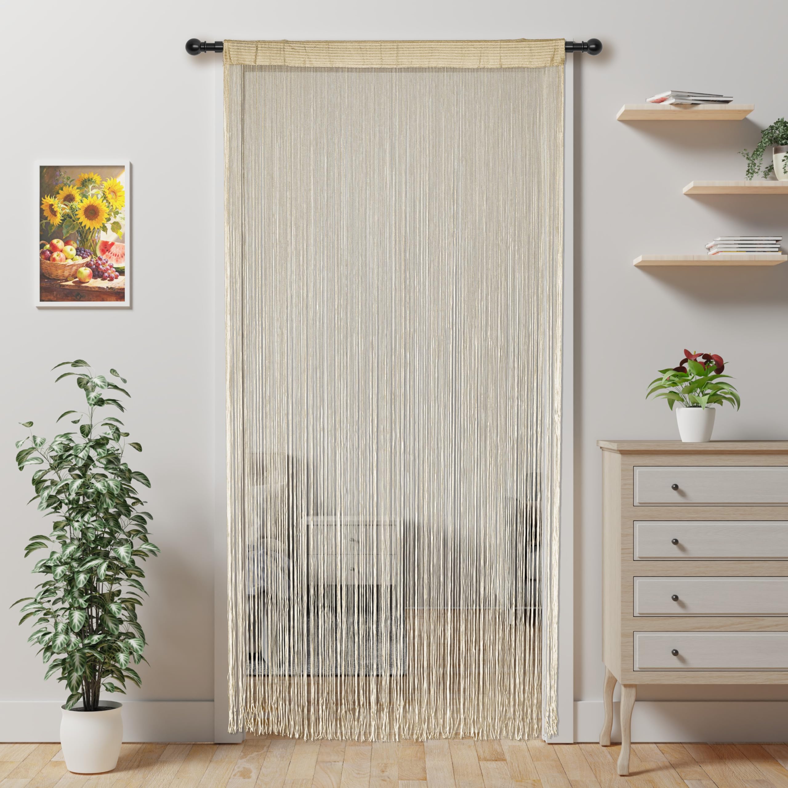 Alwighlit String Curtains for Doors 100x280cm, Beaded Door Curtain Fly Screen, Tassel Door Curtains to Stop Flies, Room Divider Curtain for Doorways Patio Kitchen Window Outdoor