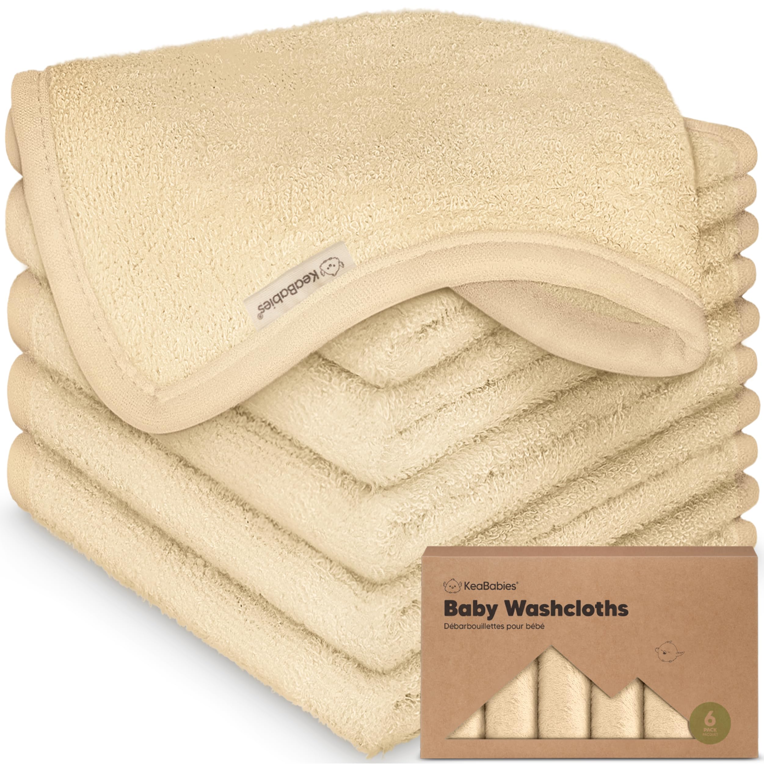 6-Pack Baby Washcloths - Soft Viscose from Bamboo Washcloth, Baby Wash Cloths for Newborn, Kids, Bath Baby Towels, Face Towel, Face Cloths for Washing Face (Khaki)