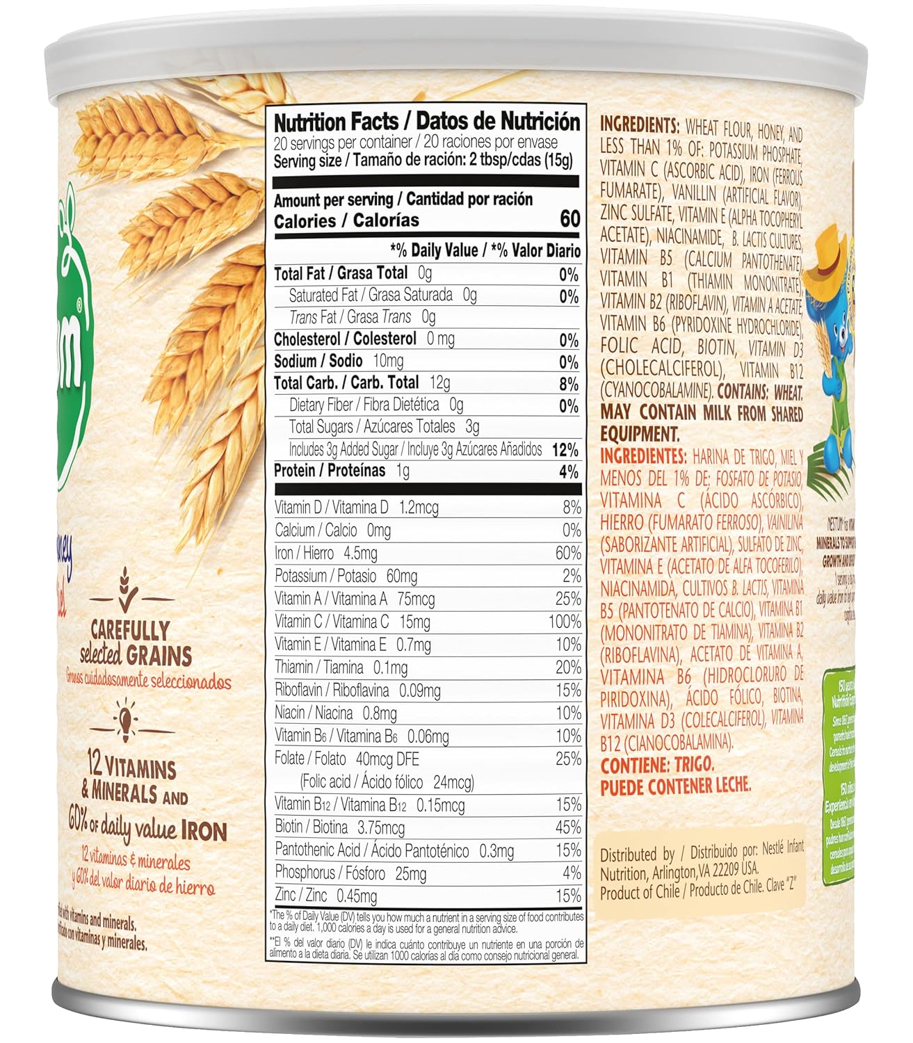 Nestle Nestum Infant Cereal, Wheat & Honey, Made for 12 Months & Up, 10.6 Ounce Canister (Pack of 8)