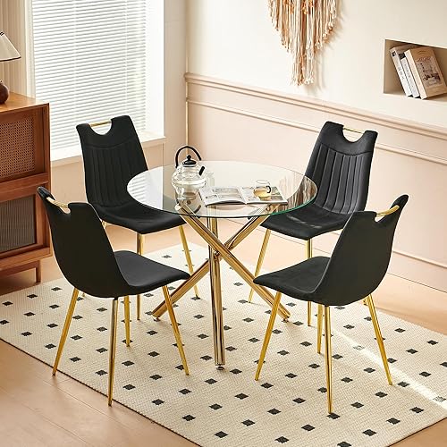 Miniatura 19 de Mesa redonda de cristal para comedor de 3 a 5 personas, moderna parte superior de vidrio templado, patas cromadas resistentes, almohadillas Base