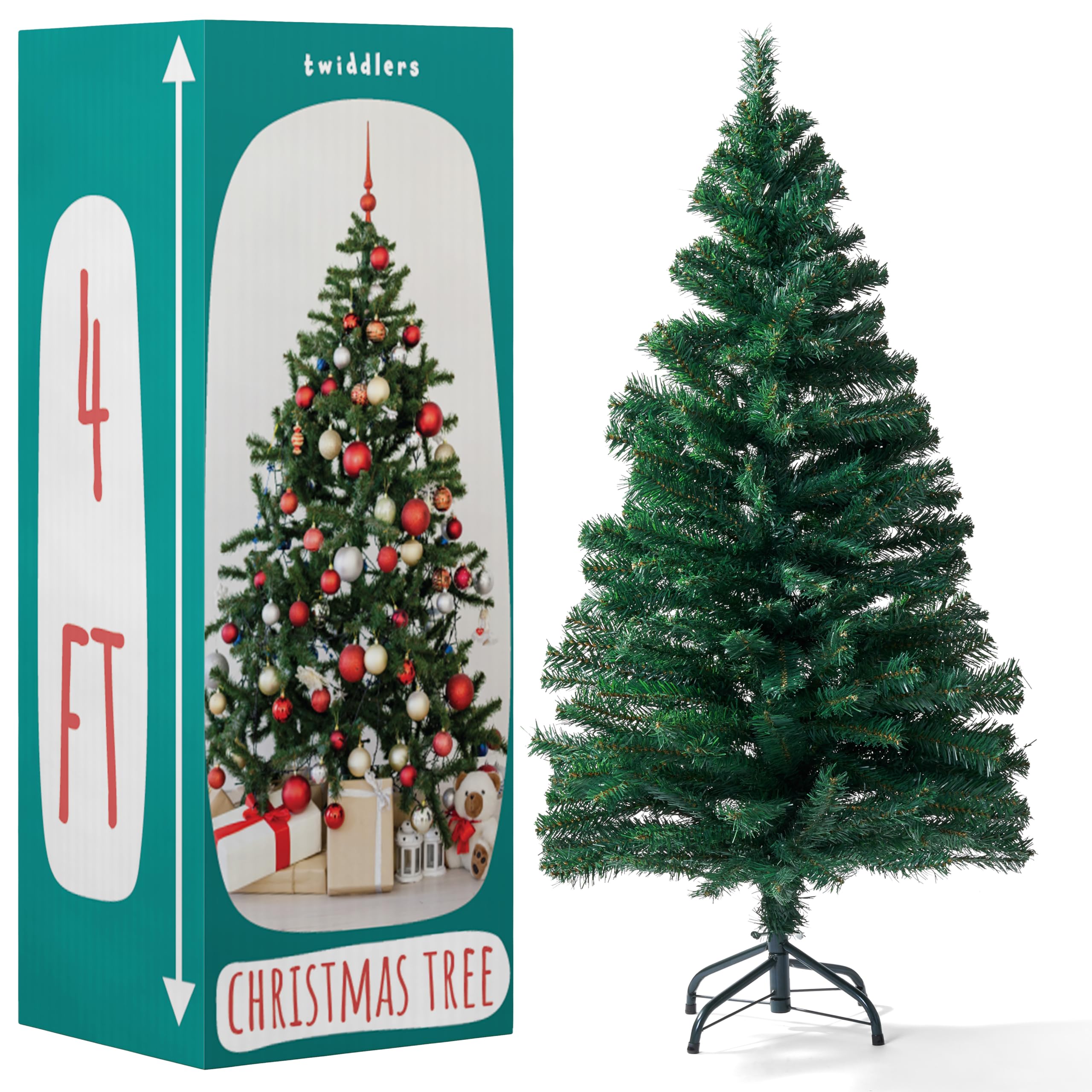 The Twiddlers Árbol de Navidad de 1,2 m, soporte de metal fuerte, 260 puntas, decoración artificial clásica tradicional, fácil de montar