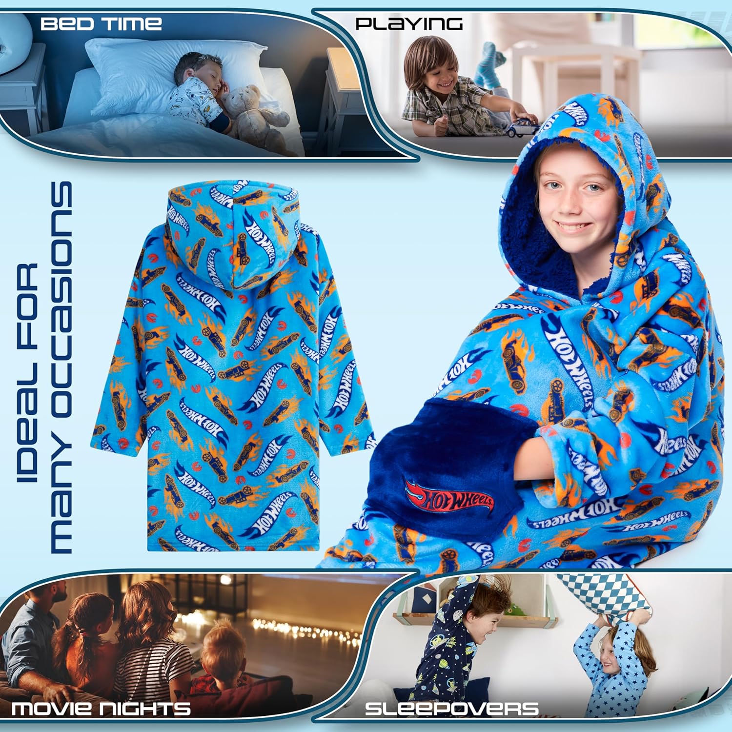 Hot Wheels Blanket Hoodie for Boys, Teens, Fleece Oversized Hoodie, Pullover, Hooded Blanket, Loungewear, Gifts for Boys - Image 4