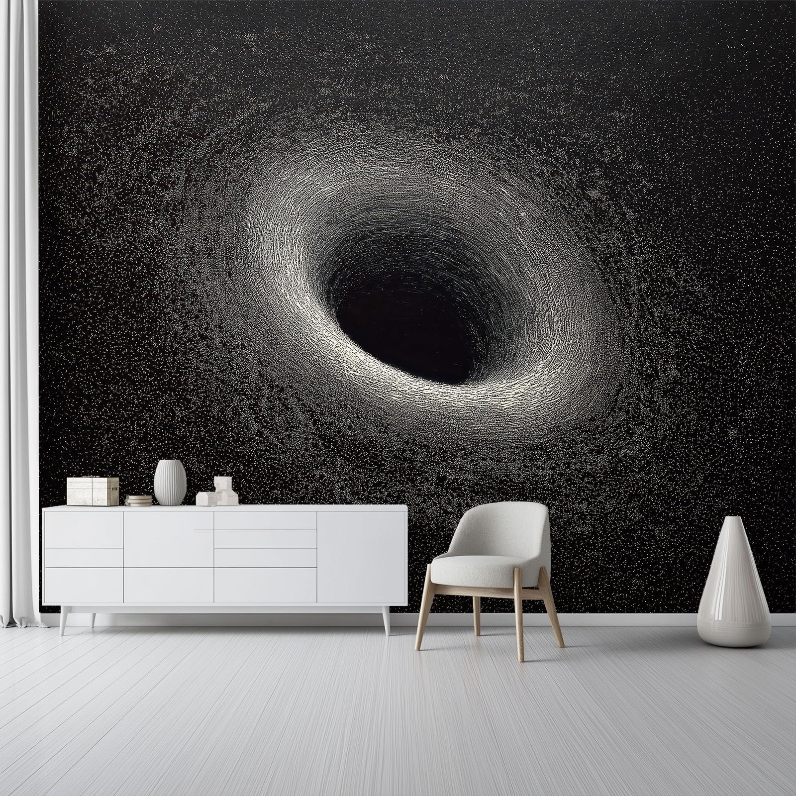 Tapeta Minimalistyczna czarna gwiaździste niebo 200 x 140 cm, plakat na ścianę fototapeta dekoracja ścienna salon sypialnia pokój dziecięcy, czarna