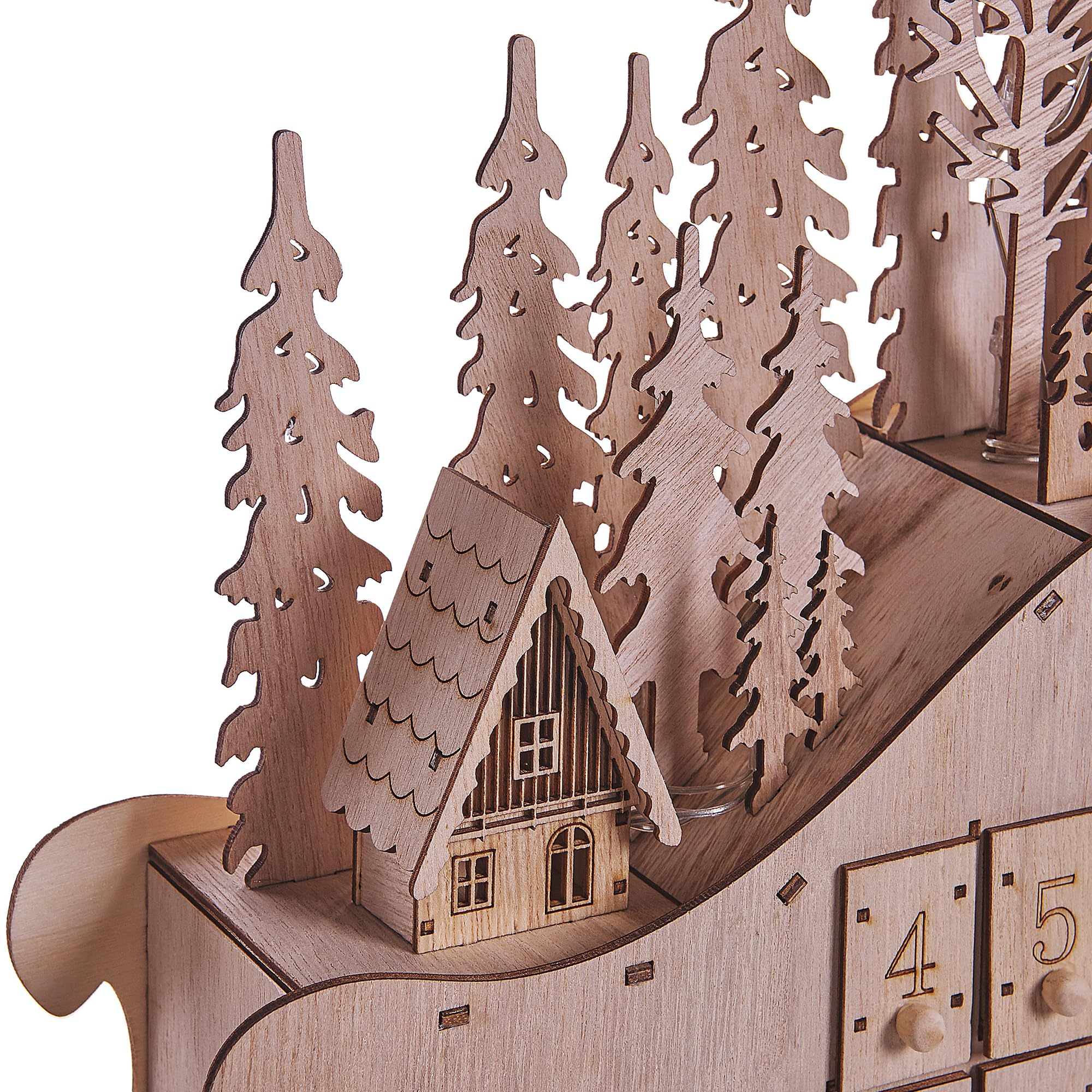 Beliani Deko LED Adventskalender Holz Hellbraun Schlitten zum Befüllen Aufstellen Impala