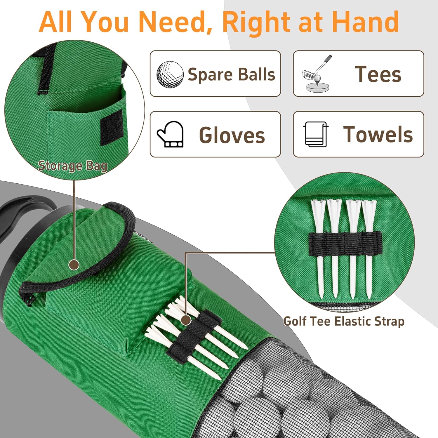 AKOZLIN Golf Ball Shag Bag with Detachable Aluminum Alloy Tube Golf Ball Retriever Large Capacity Shags Bag for Golf Ball Shagger