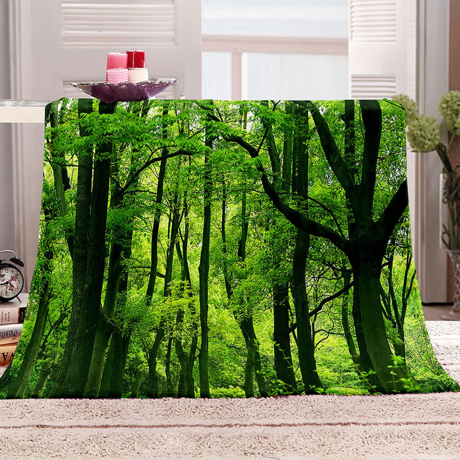 Couverture de salon paysage d'arbre vert plaid flanelle cocooning