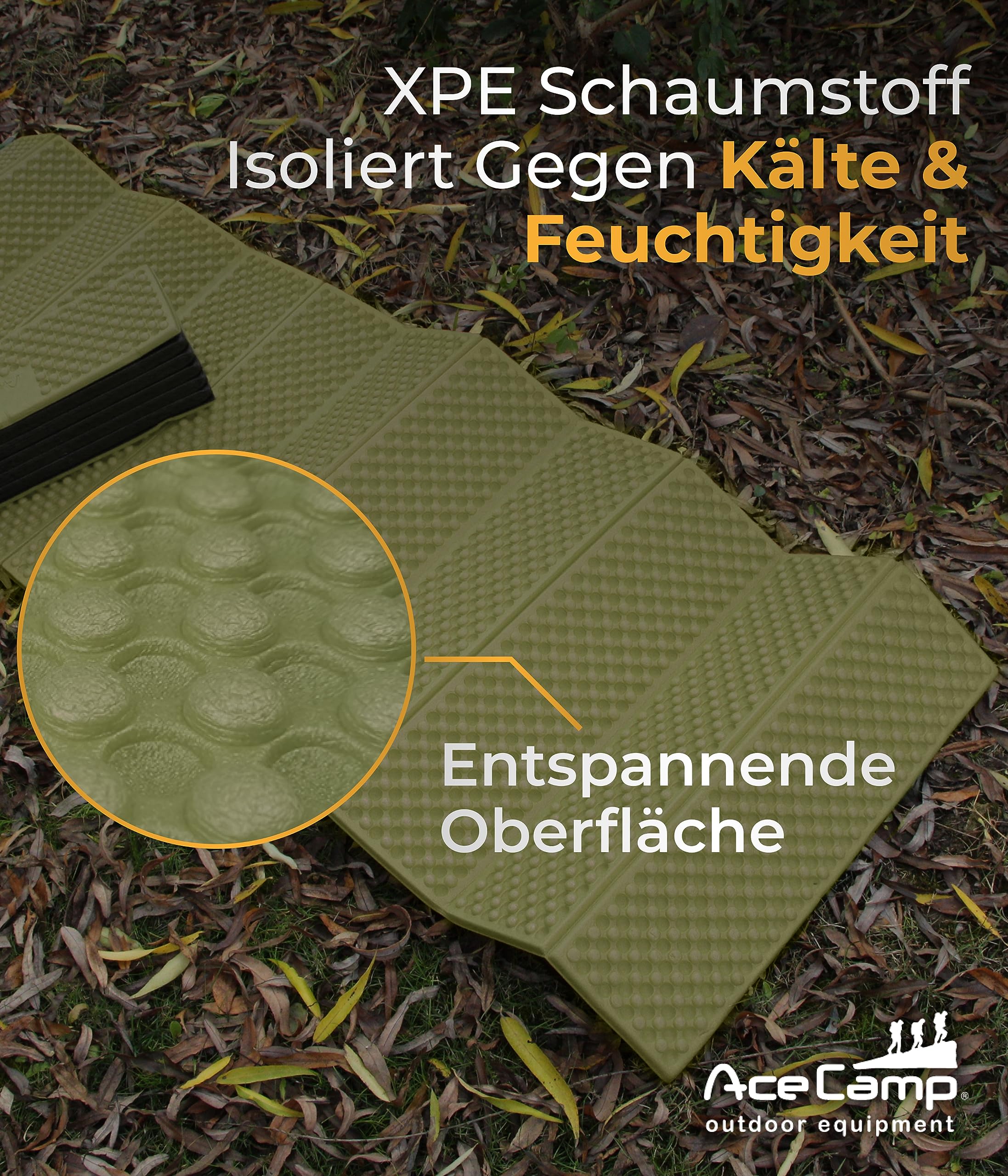 AceCamp Tragbare Schaumstoff-Isomatte, volle Länge, Akkordeon-Isomatte für Camping & Wandern, leicht, weich und kompakt, Kissen für Schlafsack, Komfort, Zelt, felsiges Gelände