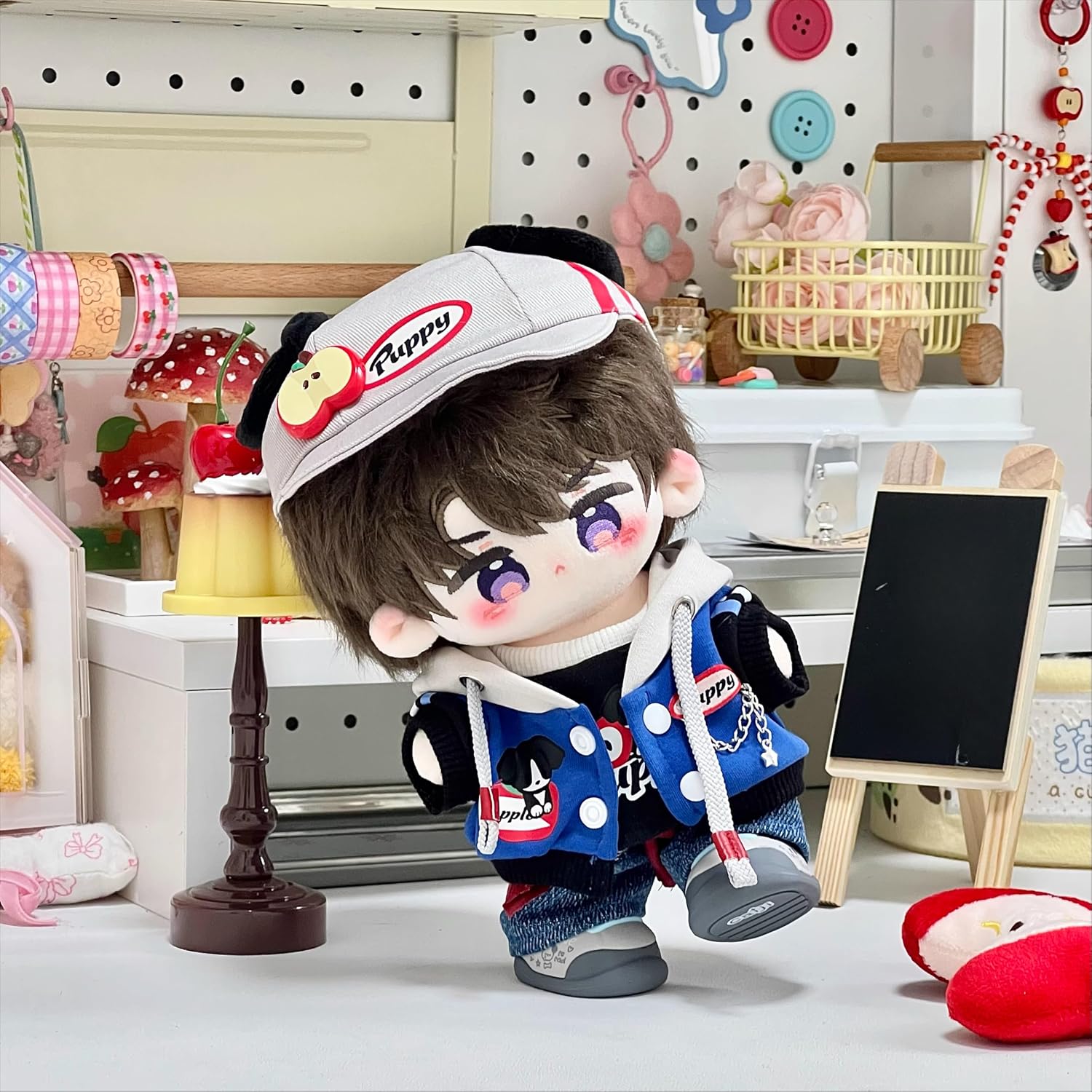 Plush Doll Clothes Set for 20cm Cotton Dolls, 5PCS Cute Plushie Outfit with Outerwear Doll Hoodie Style Clothes for Stuffed Animal Dolls, Photography Props (25cm,5pcs)