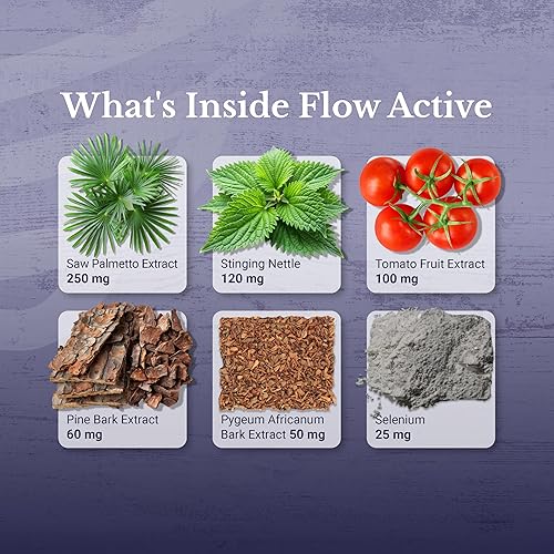 Miniatura 4 de Flow Active - Suplementos para la salud de la próstata para hombres - con palma enana americana, selenio, extracto de ortiga, licopeno, corteza de