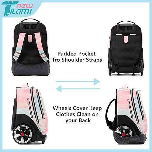 Miniatura 5 de NEW TILAMI Mochila con ruedas de 19 pulgadas para adolescentes, mochila con ruedas para computadora portátil, mochila para libros, bolsa de viaje