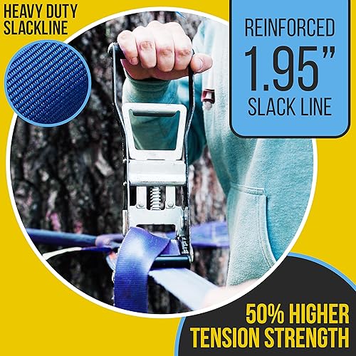 Miniatura 6 de SereneLife Ninja obstacle Course Slack Line de 50 pies con 18 accesorios de escalada de árboles de gimnasio de la selva, juego de equipo de juego al