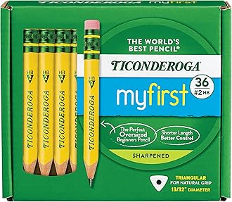 Ticonderoga My First Short Triangular Wood-Cased Pencils, 2 HB Soft, Yellow, 36 Count