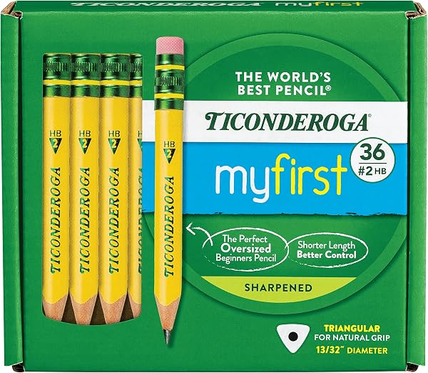 Ticonderoga My First Short Triangular Wood-Cased Pencils, #2 HB Soft, Yellow