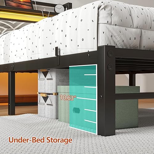 Miniatura 7 de Base de cama individual con cabecero, base de cama individual con estación de carga y luces LED, plataforma de metal, tamaño individual, no necesita