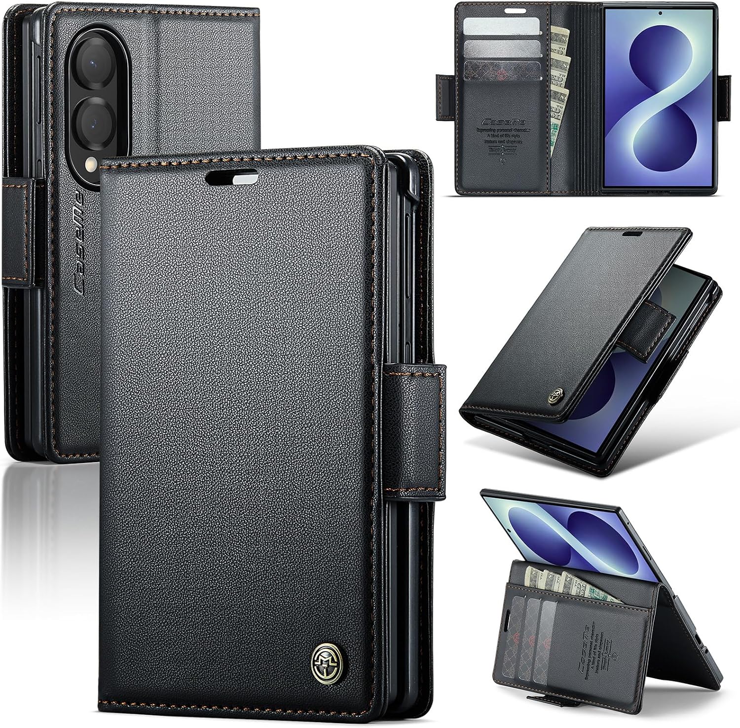 Wallet Case for Samsung Galaxy Z Fold 8 with 3 Card Holder, Black