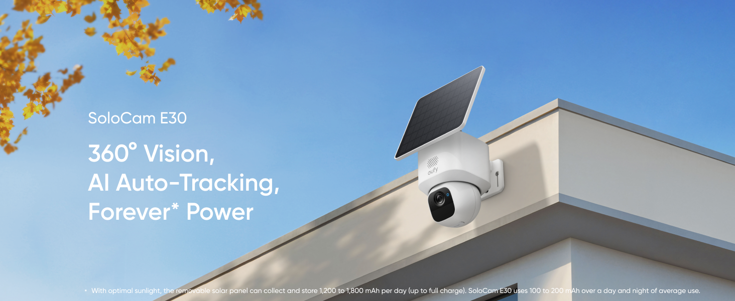 eufy SoloCam E30, Solar Powered, 360° Pan, AI Tracking, 2K Clarity