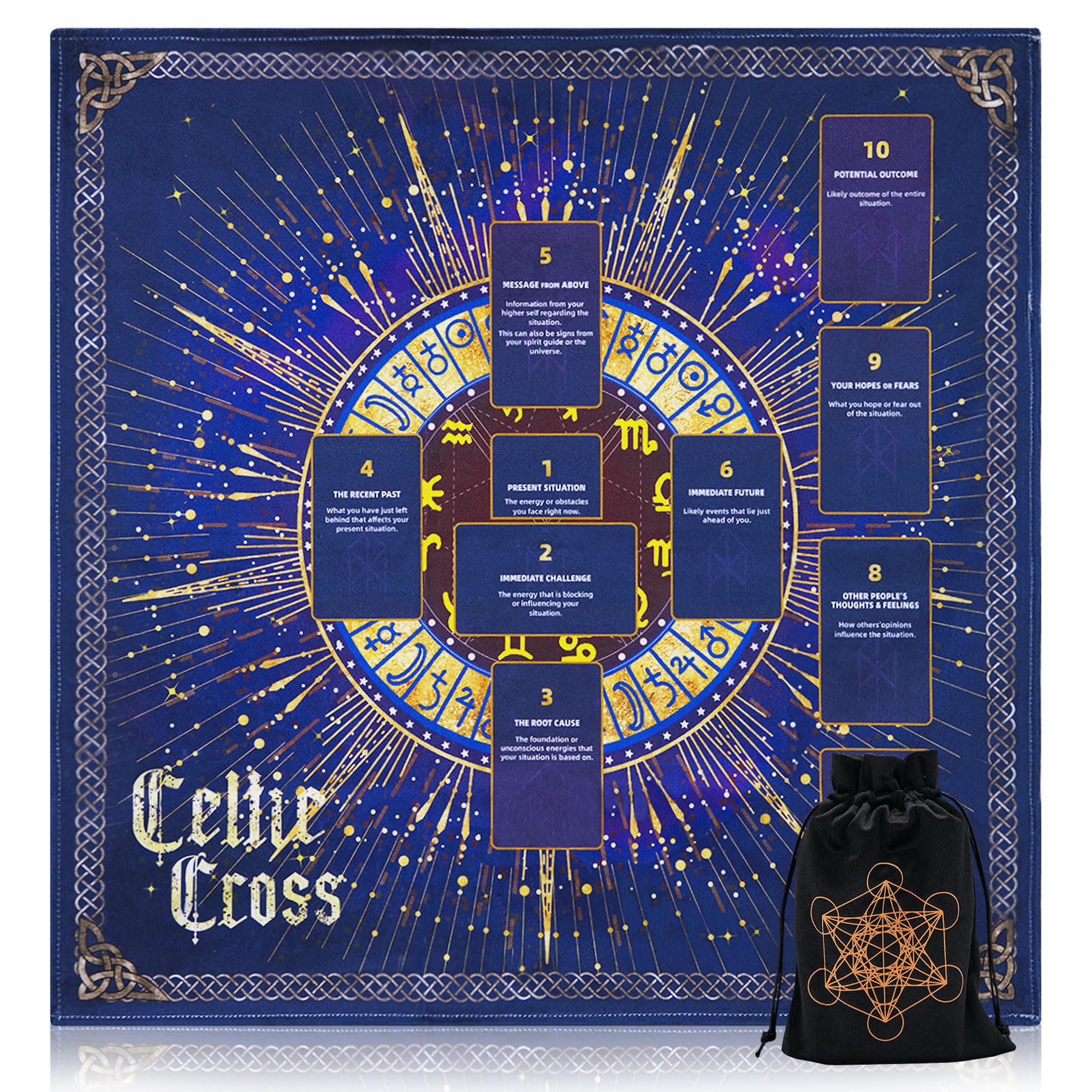 Knana Tarot Divination Altar Cloth - Velvet Tarot Accessories with Celtic Cross Pattern - Star