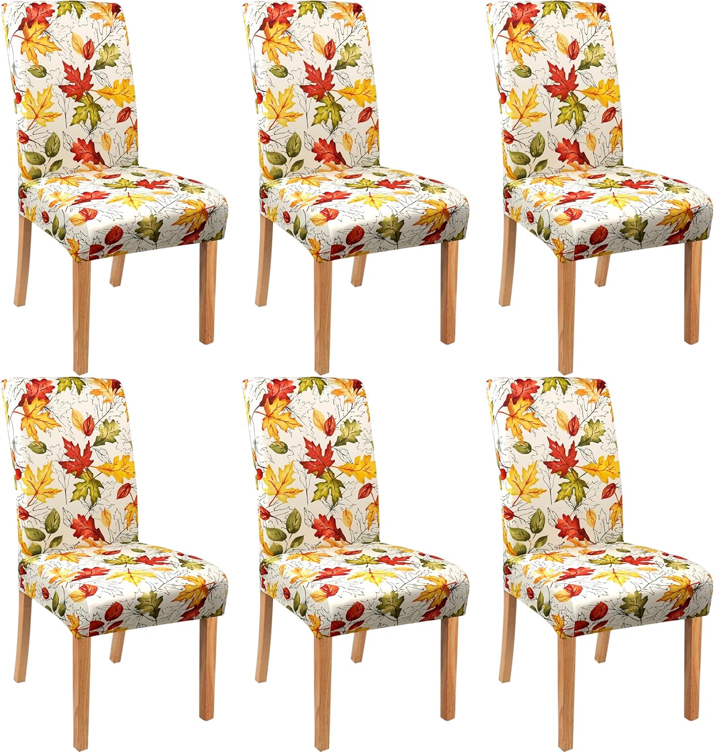 Fall Chair Covers for Dining Room Set of 6 Autumn Maple Leaf Dining Chair Protectors 6 Pcs Stretch Removable Washable Chair Slipcovers 6 Pack for Thanksgiving Home and Party Decor