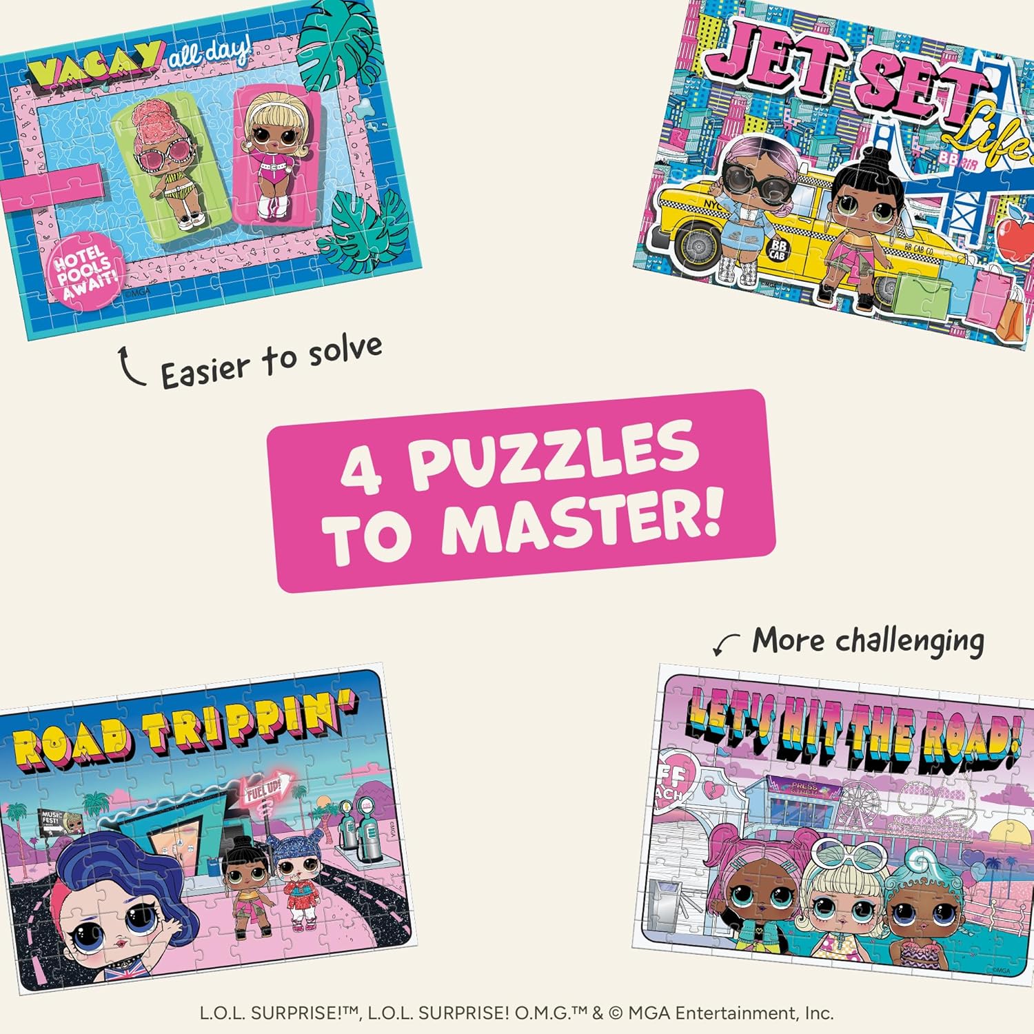 Buffalo Games - LOL - 4 X 1 Kids Multipack - LOL Travel - Multi Piece Jigsaw Puzzle for Adults -Challenging Puzzle Perfect for Game Nights - Finished Size Varies