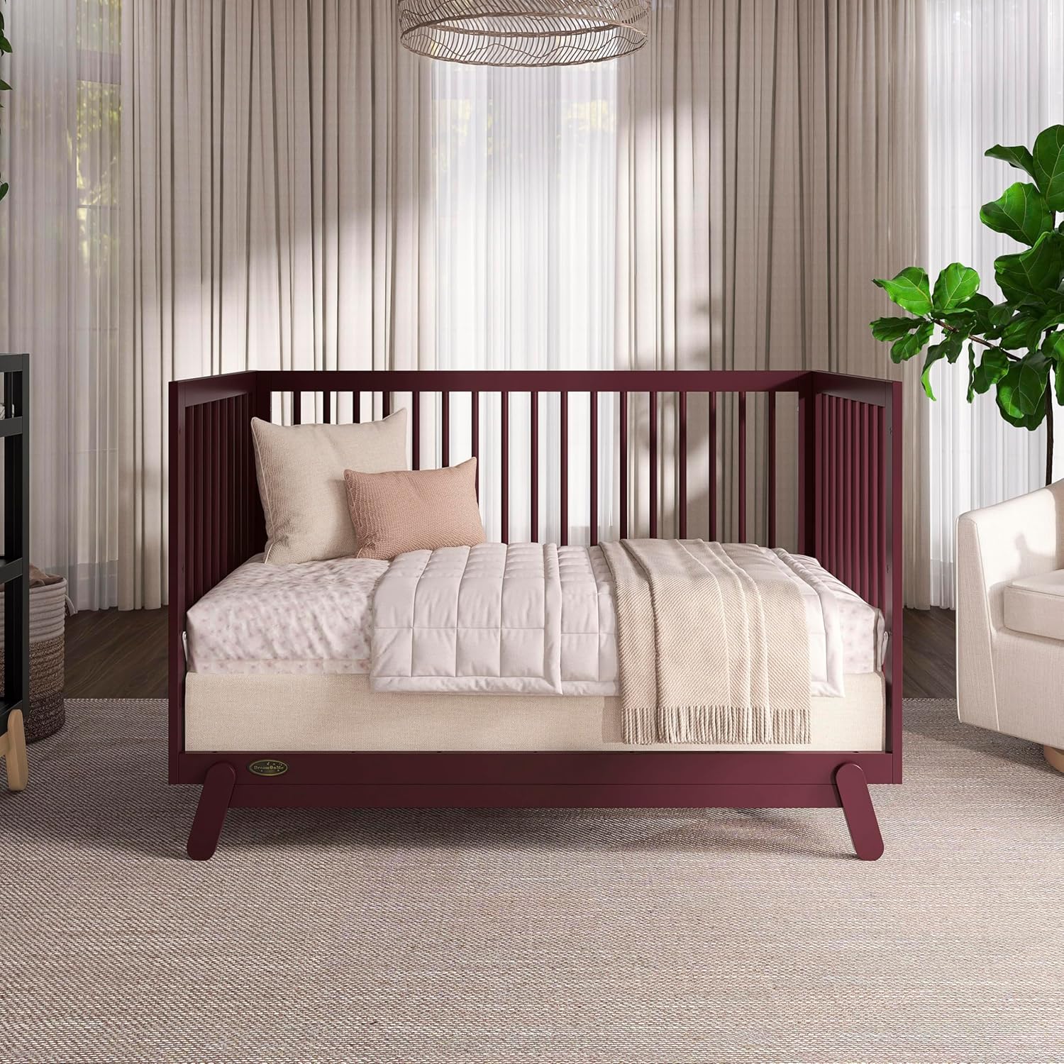 Dream On Me Hygge 5-in-1 Convertible Full-Size Baby Crib in Auburn, GreenGuard Gold & JPMA, Converts to Toddler, Day & Full-Size Bed, Adjustable Mattress Heights, Modern Nursery - Image 9