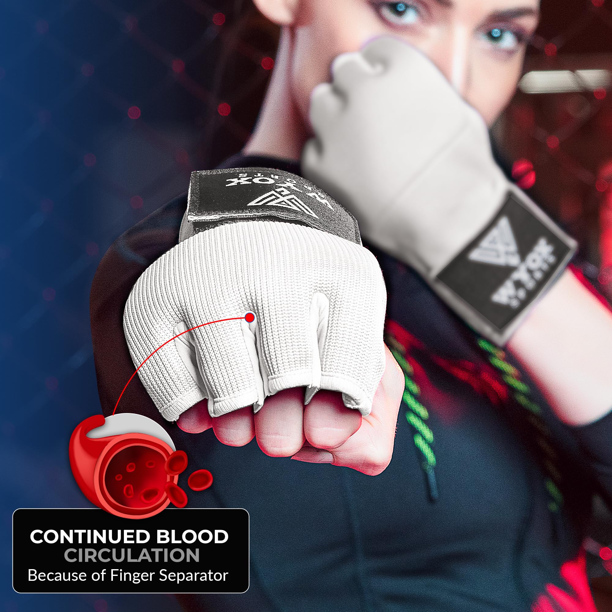 WYOX Guantoni interni in gel per uomo e donna, 80 cm, cinturino da polso rapido, supporto imbottito per nocche, senza dita, per MMA, Muay Thai, kickboxing, allenamento, pugni e arti marziali