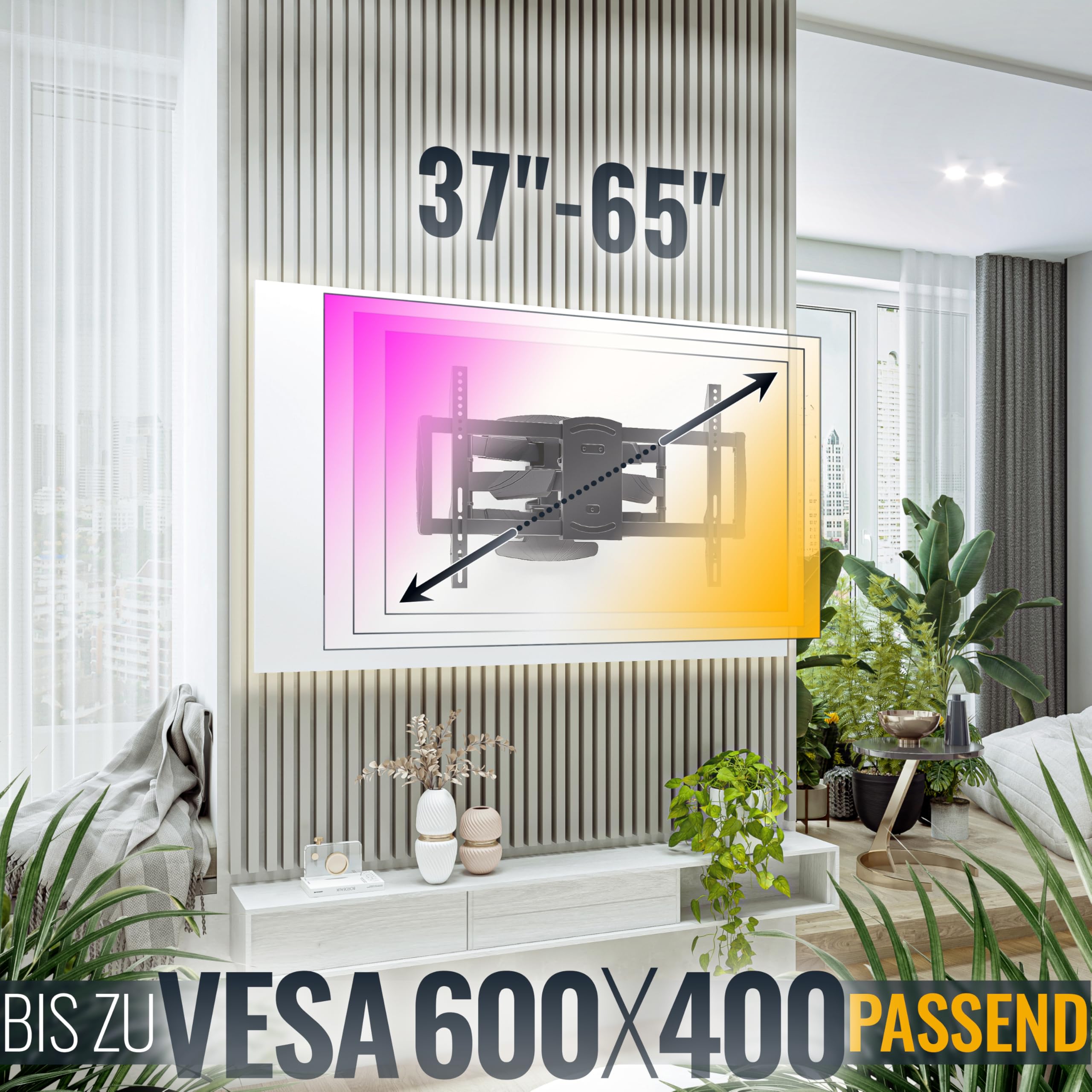 RICOO Supporto TV parete S5064 Girevole Inclinabile Televisore 37-65" (94-165 cm) Staffa universale Televisione LED/Curvo VESA 300 x 200-600 x 400