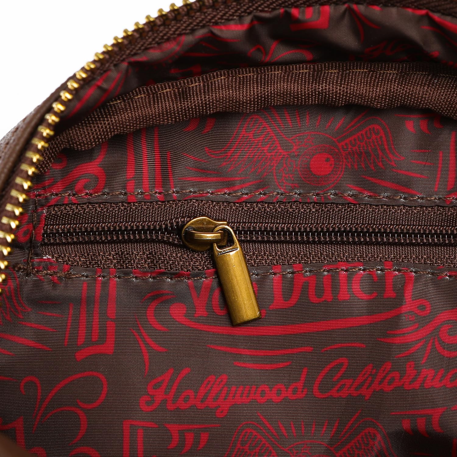 Von Dutch Womens Two Tone Bowling Bag Purse - Stylish Women's Handbag with Adjustable Strap, Spacious Interior, and Iconic Logo Design (Dark Brown and Red)