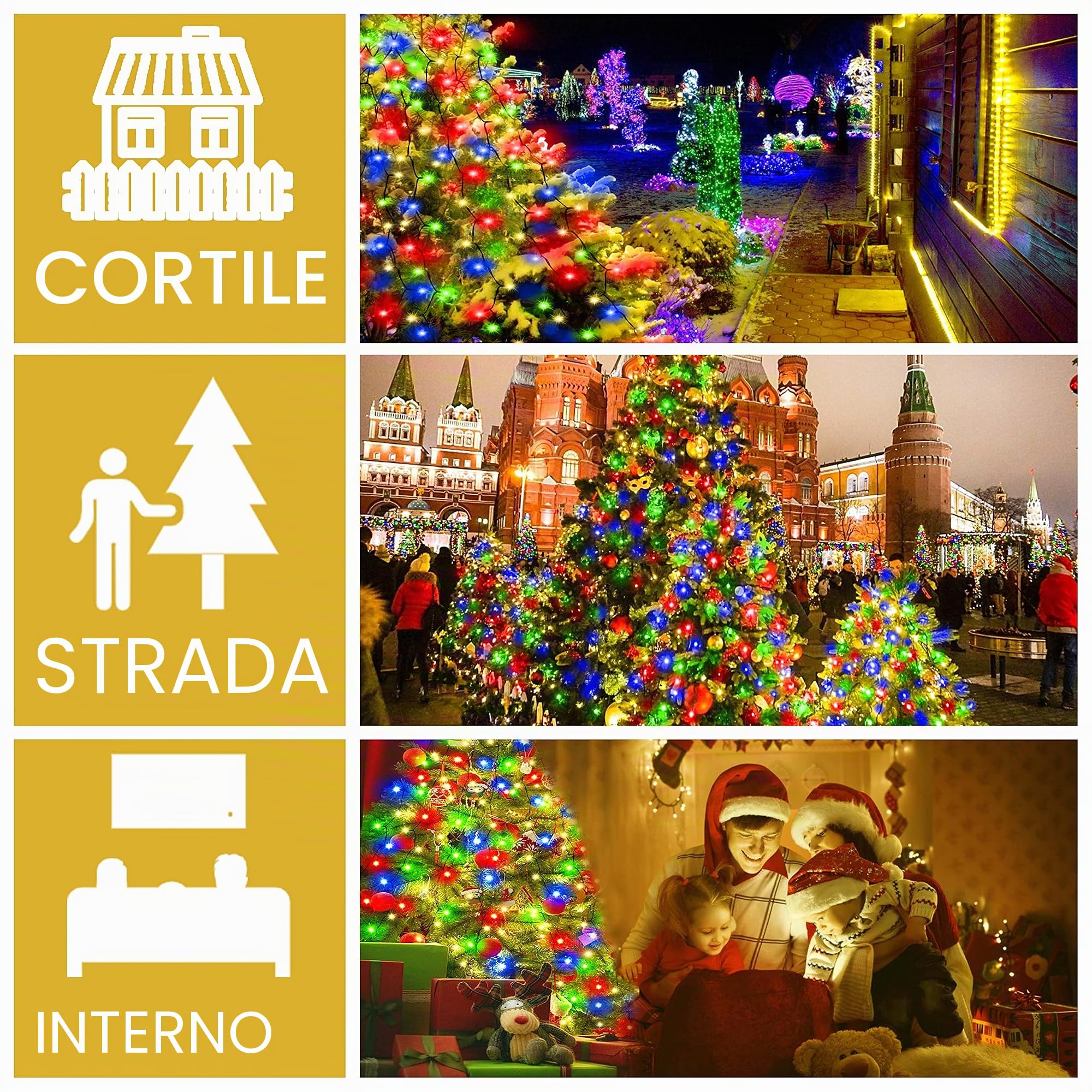 luci dell'albero di Natale 400 LED con timer, luci di stringa di Natale con anello 16 stringhe, tenda di Natale Fairy Tree Light 8 modalità per Xmas Abete pino festa decorazione, colorato